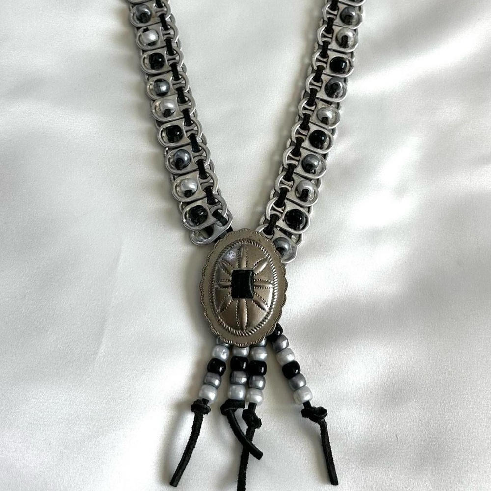 WESTERN STYLE SILVER POP TAB CONCHO NECKLACE-19”~Unique! - Picture 5 of 8